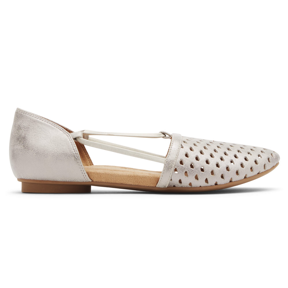 Rockport Flats For Womens White - Reagan Perforated - VZ0875963